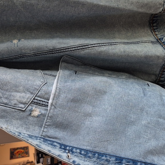 Free People Blue Denim Jacket with Gray Hood - Picture 9 of 16